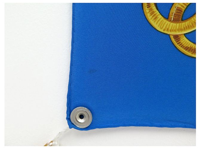 FULAR CHANEL MOTIVO LOGO CC STELLA LUNA QUADRATO 90 SETA BLU SILK SCARF - vista 9