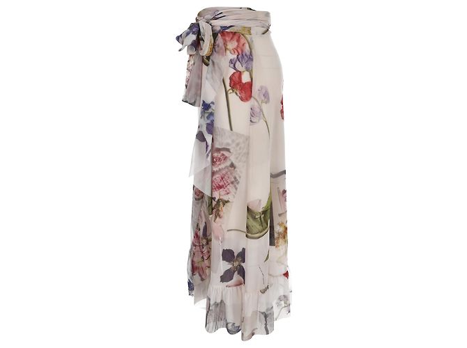 Falda midi cruzada de malla con volantes Ganni con estampado floral de poliamida - vista 2