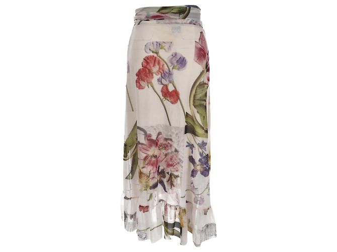 Falda midi cruzada de malla con volantes Ganni con estampado floral de poliamida - vista 3
