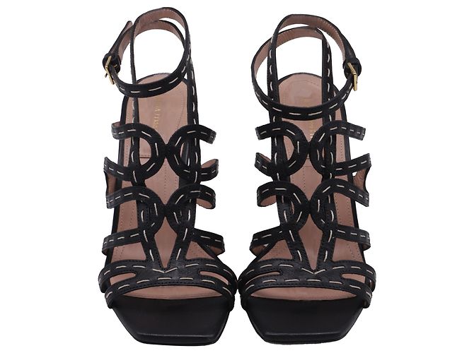 Sandali con tacco Alberta Ferretti con cinturini a gabbia in pelle nera Nero - vista 2