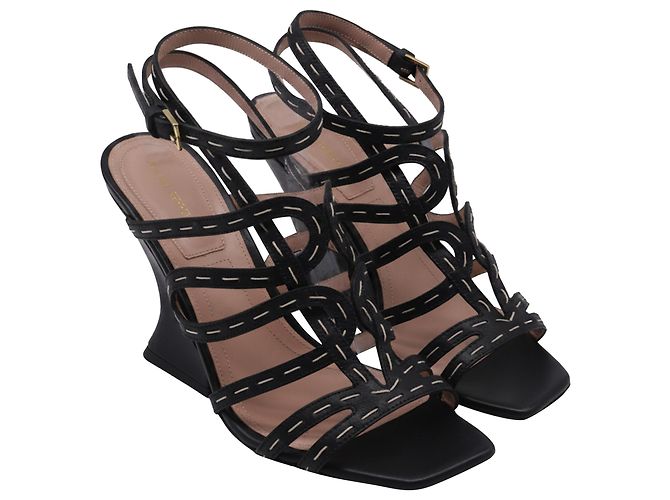 Sandali con tacco Alberta Ferretti con cinturini a gabbia in pelle nera Nero - vista 3