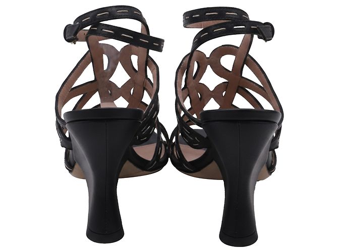 Sandali con tacco Alberta Ferretti con cinturini a gabbia in pelle nera Nero - vista 4