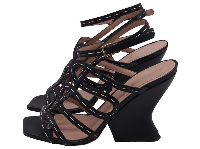 Sandali con tacco Alberta Ferretti con cinturini a gabbia in pelle nera Nero - vista 5