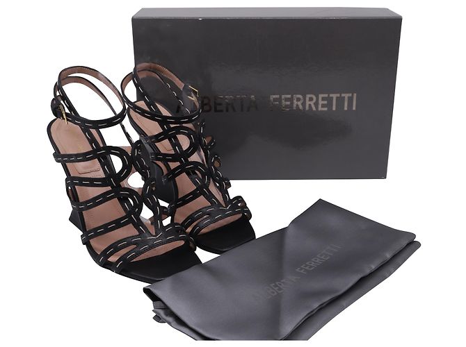 Sandali con tacco Alberta Ferretti con cinturini a gabbia in pelle nera Nero - vista 6