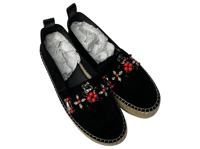Espadrilles Louis Vuitton Front Pier con decorazioni in cristallo in scamosciato nero - vista 11
