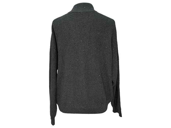 Cardigã Brunello Cucinelli com zíper frontal em algodão canelado cinza - vista 2