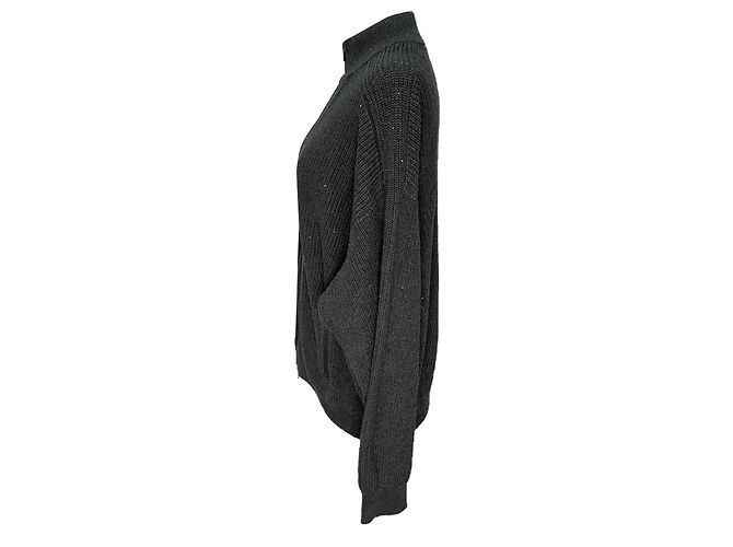 Cardigã Brunello Cucinelli com zíper frontal em algodão canelado cinza - vista 4