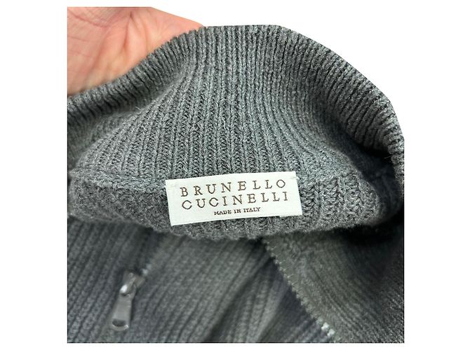 Cardigã Brunello Cucinelli com zíper frontal em algodão canelado cinza - vista 5