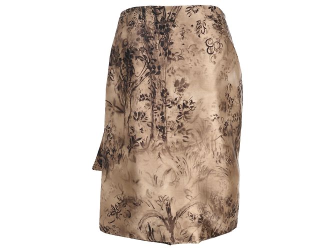 Autre Marque Falda midi estampada Valentino en seda marrón Castaño - vista 3