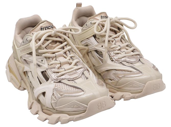 Baskets Track Balenciaga en polyuréthane Ecru Blanc Écru - vue 3
