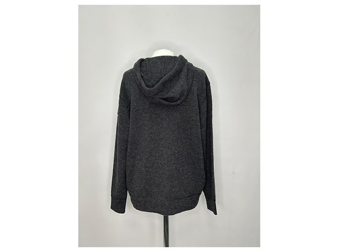 Sweat à capuche zippé Moncler en laine grise - vue 12