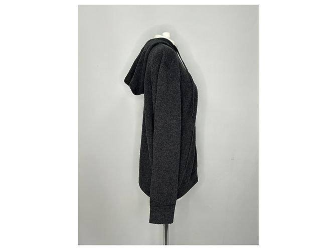 Sweat à capuche zippé Moncler en laine grise - vue 14