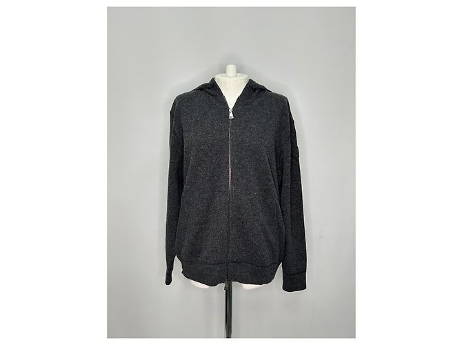 Sweat à capuche zippé Moncler en laine grise - vue 16