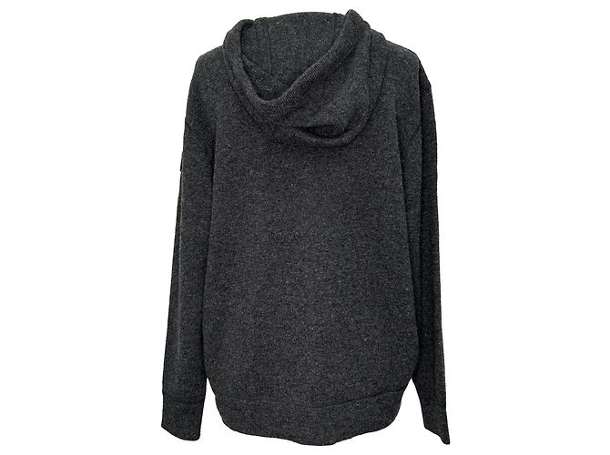 Sweat à capuche zippé Moncler en laine grise - vue 4
