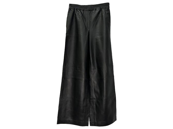 Joseph weite Hose mit Hosenträgern aus schwarzem Lammleder - Ansicht 2