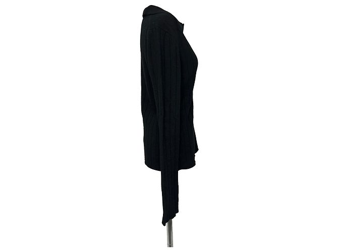 Khaite Hans gerippter Polo-Strickpullover aus schwarzem Kaschmir - Ansicht 2