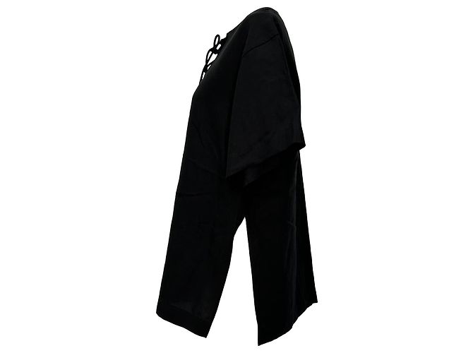 Camicia oversize fluida con fiocco in lyocell nero Totême - vista 4