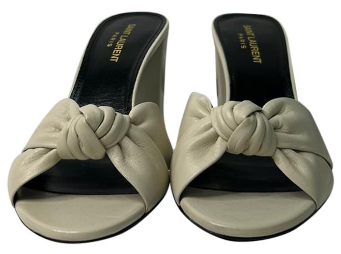 Saint Laurent Bianca Pantoletten aus weißem Leder - Ansicht 2