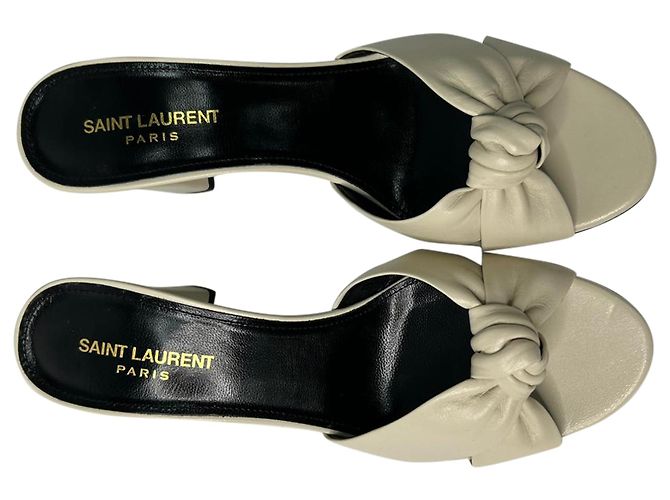Saint Laurent Bianca Pantoletten aus weißem Leder - Ansicht 8