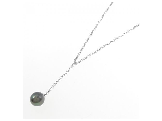 Autre Marque Collana in oro bianco Au750, perla nera e diamante Nero - vista 2