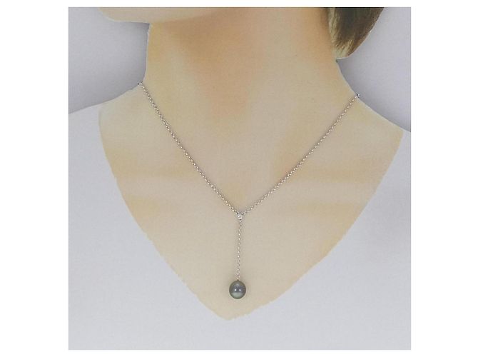Autre Marque Collana in oro bianco Au750, perla nera e diamante Nero - vista 6
