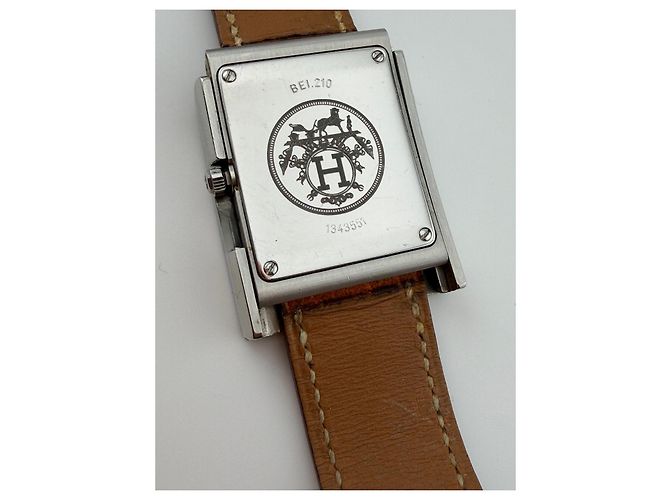 Relógio Hermès H Hour em aço com pulseira de couro castanho Marrom Hardware prateado - vista 3
