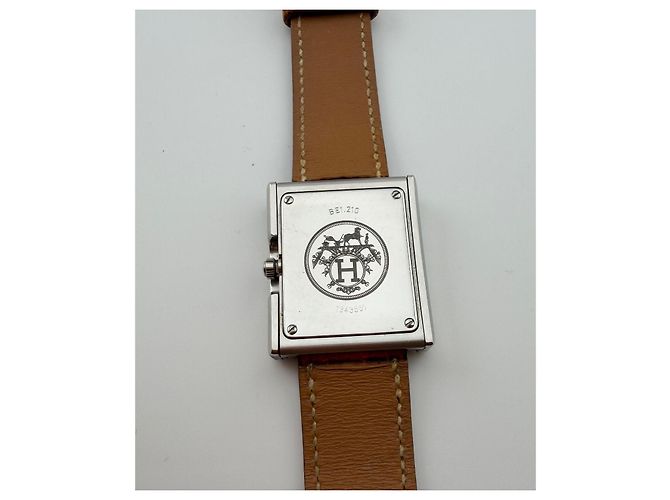 Relógio Hermès H Hour em aço com pulseira de couro castanho Marrom Hardware prateado - vista 5
