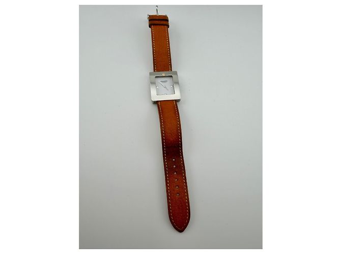 Relógio Hermès H Hour em aço com pulseira de couro castanho Marrom Hardware prateado - vista 6