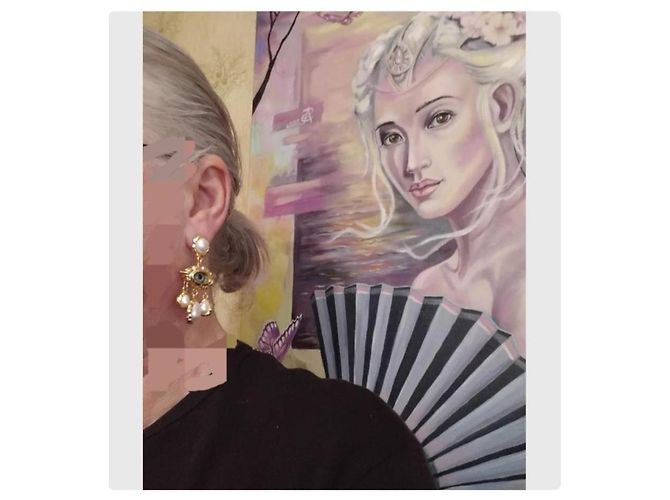 Autre Marque Orecchini a lampadario Joan Rivers Evil Eye con perle Bianco D'oro - vista 4