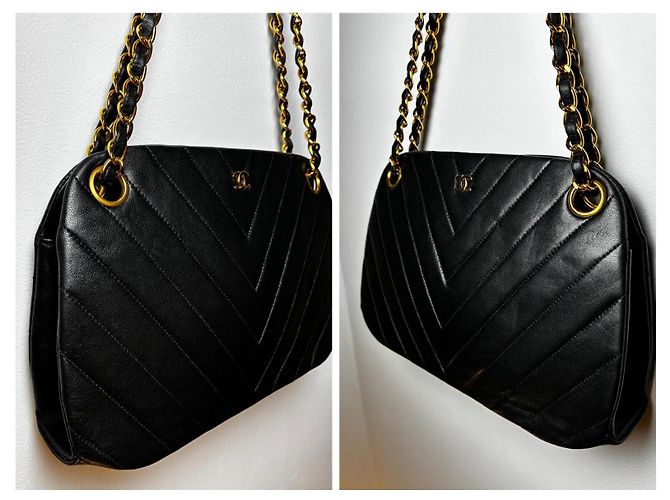 Timeless Borsa Chanel Chevron in pelle di agnello nera Nero - vista 8
