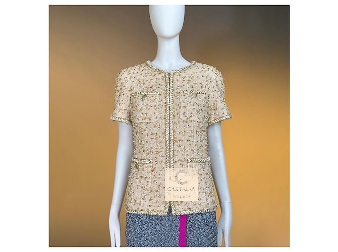 Chanel Chaqueta Iconic de Tweed Beige Arena Primavera 2019 Dorado - vista 4