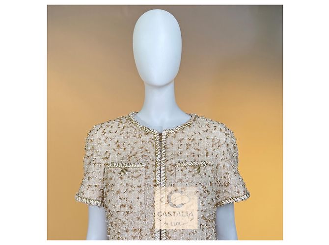 Chanel Chaqueta Iconic de Tweed Beige Arena Primavera 2019 Dorado - vista 5