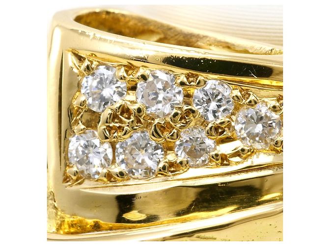 Autre Marque Anel de banda de diamante em ouro amarelo 18K e platina Dourado - vista 2