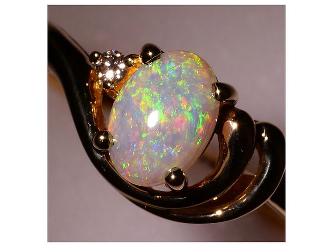 Autre Marque 18K Gelbgold-Ring mit Opal und Diamant Golden - Ansicht 2