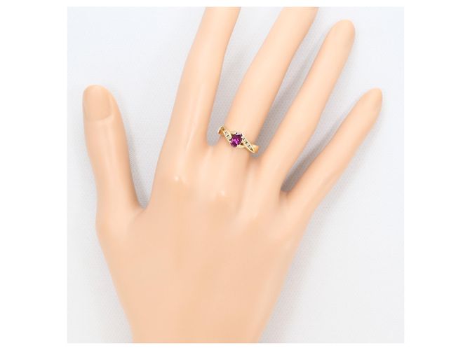 Autre Marque Gelbgold 10K Ring mit Granat und Diamant Golden - Ansicht 5