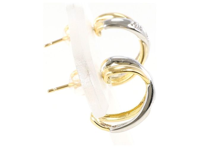 Autre Marque Orecchini a me mezza cerchio in oro giallo 18K e platino e diamanti D'oro - vista 2