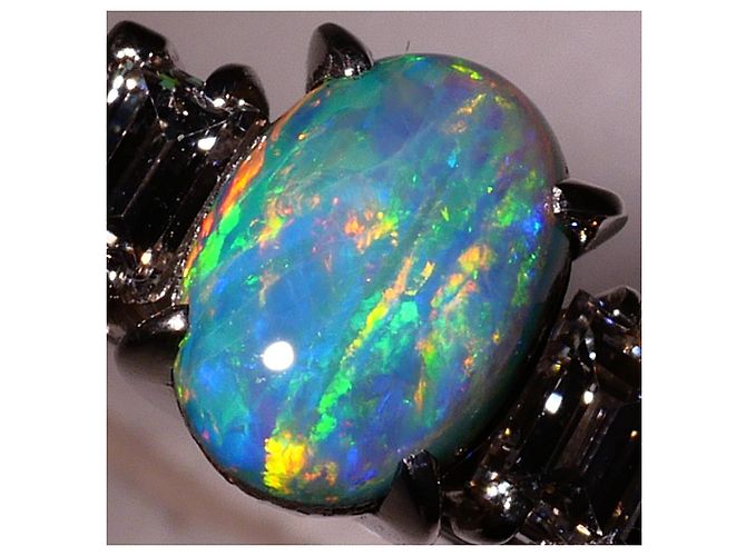 Autre Marque Platinring mit Opal und Diamanten - Ansicht 2