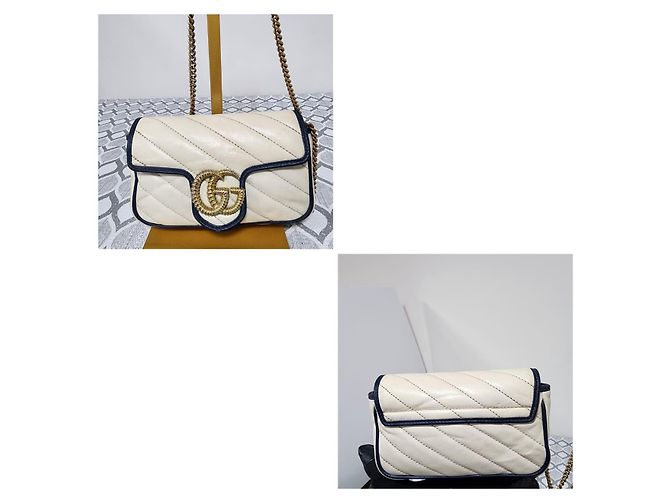 Gucci GG Marmont Super Mini Borsa a Tracolla Bianco D'oro - vista 5