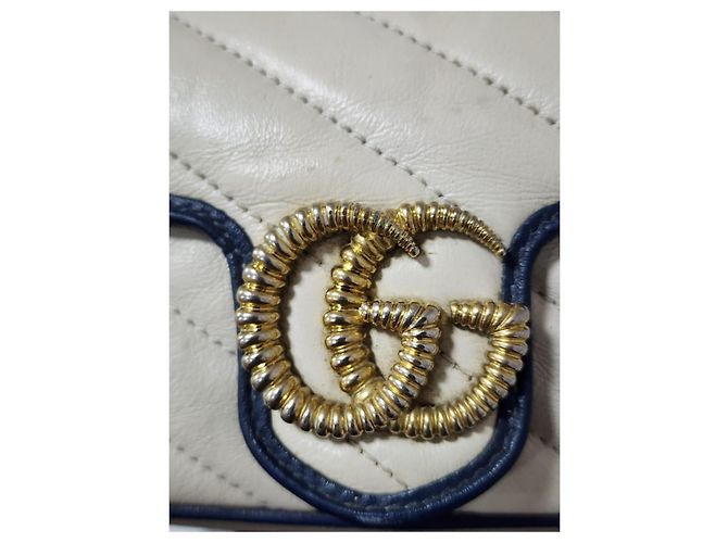 Gucci GG Marmont Super Mini Borsa a Tracolla Bianco D'oro - vista 6