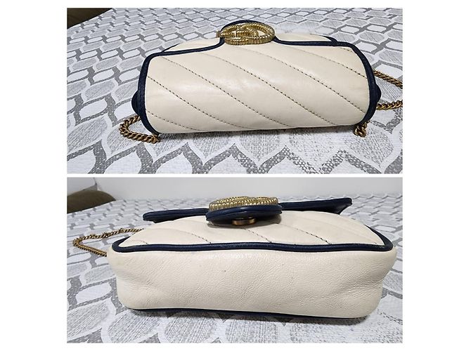 Gucci GG Marmont Super Mini Borsa a Tracolla Bianco D'oro - vista 7