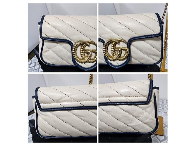 Gucci GG Marmont Super Mini Borsa a Tracolla Bianco D'oro - vista 8
