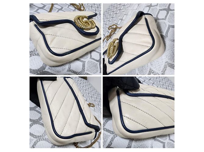 Gucci GG Marmont Super Mini Borsa a Tracolla Bianco D'oro - vista 9