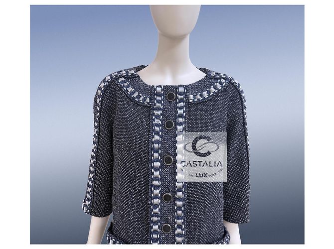 Chanel Abito in Tweed di Seta Blu Navy Grigio - vista 5