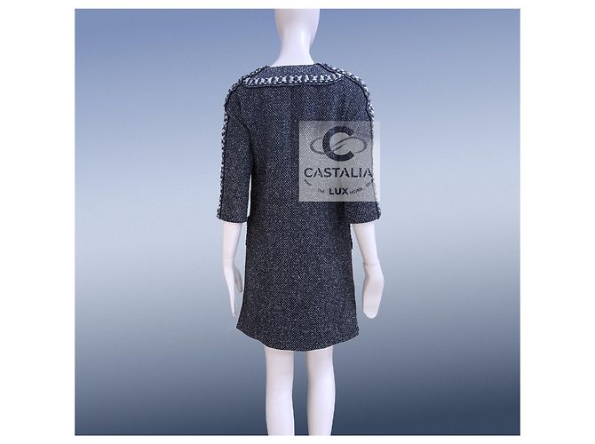 Chanel Abito in Tweed di Seta Blu Navy Grigio - vista 6