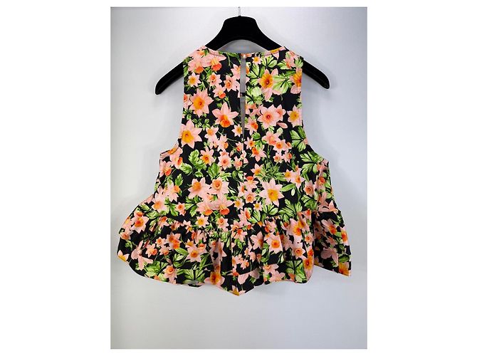 Autre Marque Kika Vargas Set Top a Volant e Shorts Stampa Floreale Nero Rosa Verde Arancione - vista 2