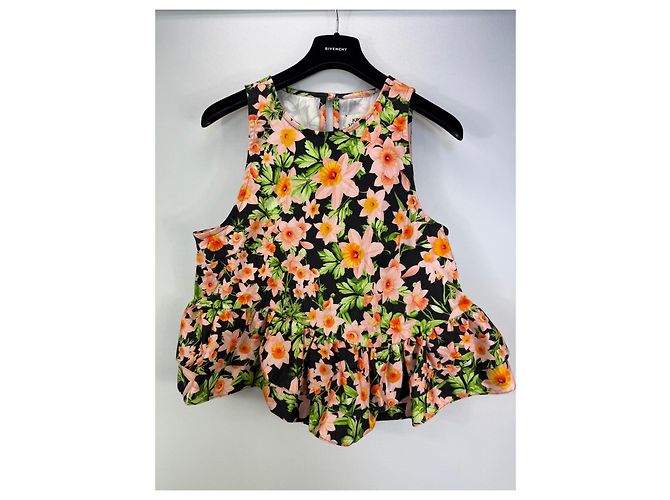 Autre Marque Kika Vargas Set Top a Volant e Shorts Stampa Floreale Nero Rosa Verde Arancione - vista 3