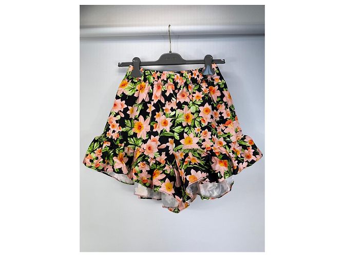 Autre Marque Kika Vargas Set Top a Volant e Shorts Stampa Floreale Nero Rosa Verde Arancione - vista 6