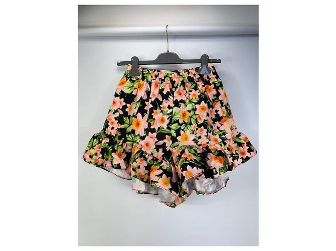 Autre Marque Kika Vargas Set Top a Volant e Shorts Stampa Floreale Nero Rosa Verde Arancione - vista 7