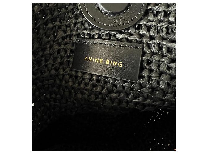 Anine Bing Borsa Hobo Leah Large in Rafia Nera Nero - vista 3