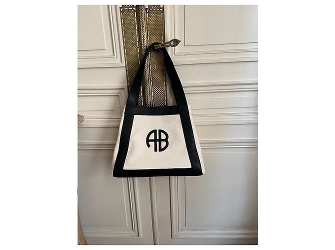 Anine Bing Borsa Cara Toile Naturale Nero Beige - vista 3
